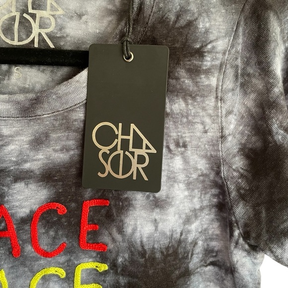 Chaser Tie-Dye Peace Tee Black and Gray Embroidered Tee NWT - Picture 5 of 9